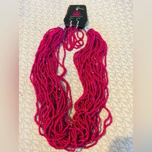 Hot pink beaded necklace and earrings